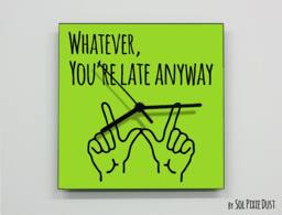 Whatever, You're Late Anyway Hand Symbol/Square Green - Wall Clock - thumbnail 1
