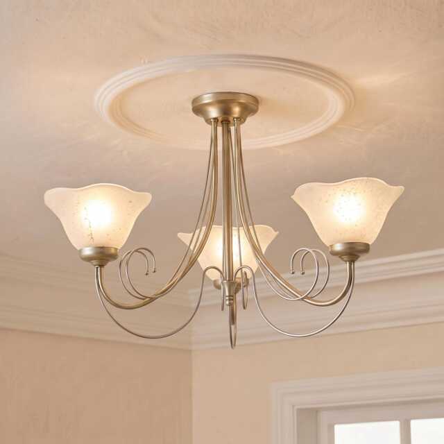 Verona 3-Light Chandelier, Satin Nickel, Frosted Glass Ceiling Pendant, Modern Fixture - image 1