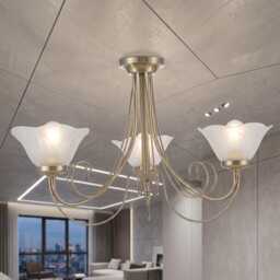 Verona 3-Light Chandelier, Satin Nickel, Frosted Glass Ceiling Pendant, Modern Fixture - thumbnail 3