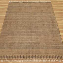 Handmade Brown Cotton Dhurrie Rug - Block Printed Kilim Style - thumbnail 3