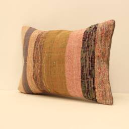 Boho Turkish Kilim Pillow Cover, Wool Lumbar Cushion 14x20 - thumbnail 3