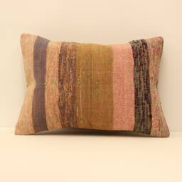 Boho Turkish Kilim Pillow Cover, Wool Lumbar Cushion 14x20