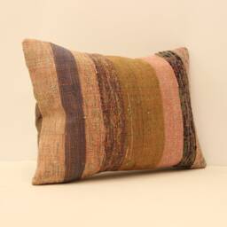 Boho Turkish Kilim Pillow Cover, Wool Lumbar Cushion 14x20 - thumbnail 2