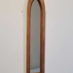 Unusual Gothic Arch Solid Wooden English Oak Wall Hanging Mirror 63 cm Long Hand Made - thumbnail 2