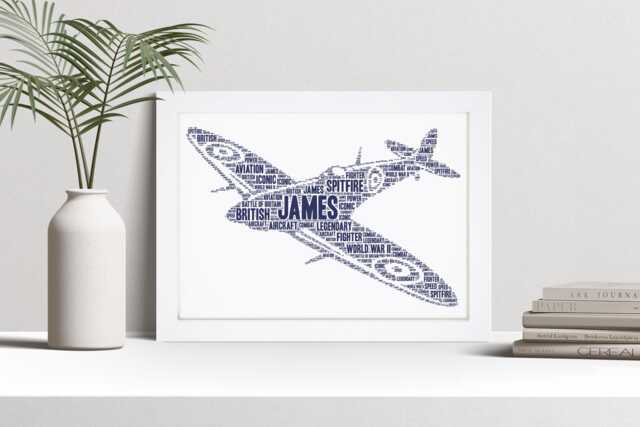 Personalised Spitfire Word Art Print, World War 2, Custom Wall Framed Picture Gift, Present For Him, Men Nl - image 1
