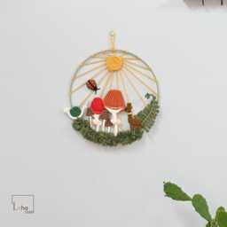 Macrame Mushroom Forest Art Boho Wreath Wall Decor - thumbnail 1