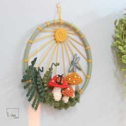Macrame Mushroom Forest Art Boho Wreath Wall Decor - thumbnail 2