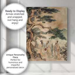 Classical Chinese Scholars Beneath Ancient Pine Tree Oriental Ink Painting Canvas Wall Art Print Decor Picture Ready To Hang - thumbnail 3