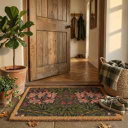 William Morris Poppy Doormat, Vintage Botanical Floral Welcome Mat, Arts Crafts Rug - thumbnail 2