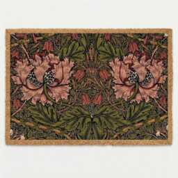 William Morris Poppy Doormat, Vintage Botanical Floral Welcome Mat, Arts Crafts Rug