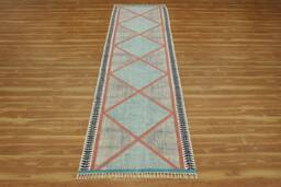 Handmade Cotton Kilim Rug Bohemian Block Print Hallway Runner - thumbnail 1