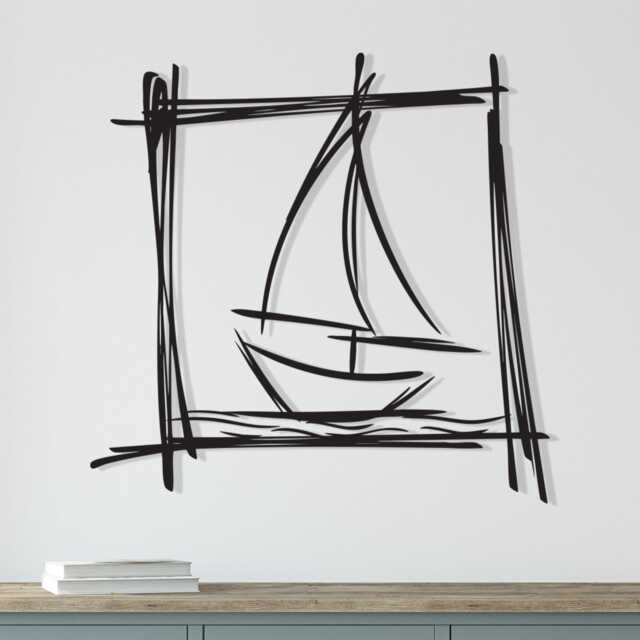 Minimalist Sailboat Metal Wall Art, Nautical Line Art Decor - image 1