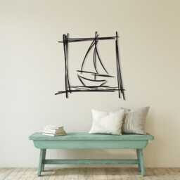 Minimalist Sailboat Metal Wall Art, Nautical Line Art Decor - thumbnail 3