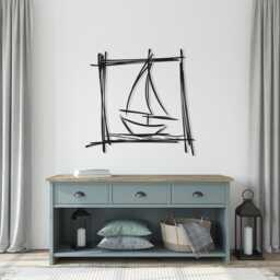 Minimalist Sailboat Metal Wall Art, Nautical Line Art Decor - thumbnail 2
