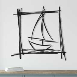 Minimalist Sailboat Metal Wall Art, Nautical Line Art Decor - thumbnail 1