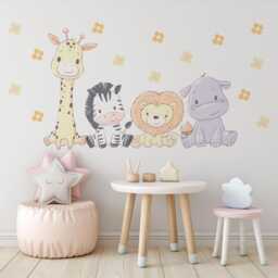 Safari Animal Wall Stickers Nursery Decor, Giraffe Zebra Lion Hippo Decals, Jungle Art, Peel & Stick Kids Room Decor - thumbnail 1