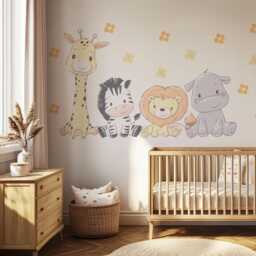 Safari Animal Wall Stickers Nursery Decor, Giraffe Zebra Lion Hippo Decals, Jungle Art, Peel & Stick Kids Room Decor - thumbnail 3