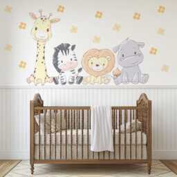 Safari Animal Wall Stickers Nursery Decor, Giraffe Zebra Lion Hippo Decals, Jungle Art, Peel & Stick Kids Room Decor - thumbnail 2