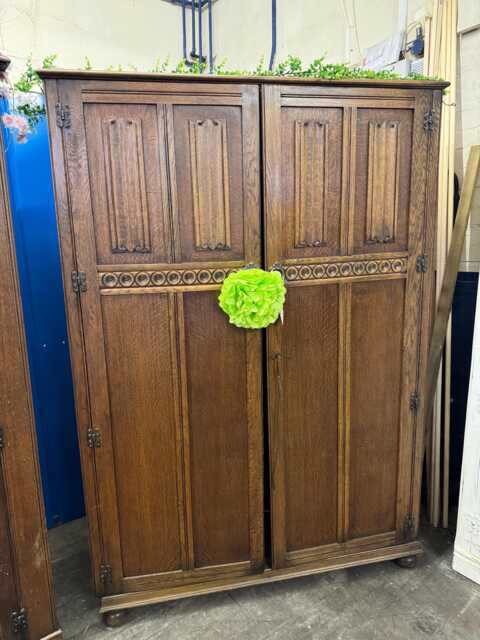 Antique Linenfold Old Charm Style Vintage Wardrobe - Paint Stripped Raw Wood Or Lime Wash - image 1
