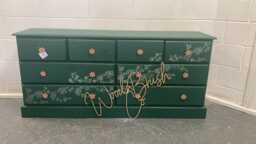 Large Painted Chest Of Drawers Merchant Teal Forest Green Pearl Cherry Blossom & Copper Flower Handles - thumbnail 1