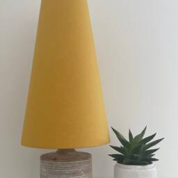 Mustard Yellow Textured 100% Linen Extra Tall Tapered Cone Lampshade - thumbnail 2