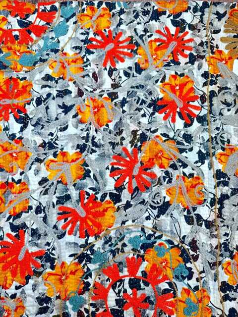Vintage Handmade Kantha Stitch Sofa Throw - Beach Camper Van Quirky Colours Grey Orange Floral Blue Red - image 1