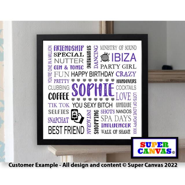 Happy Birthday Word Art Handmade Gift For Mum Wife Nana Grandma Sister Friend Personalised Framed Typography Customised Print Present - image 1