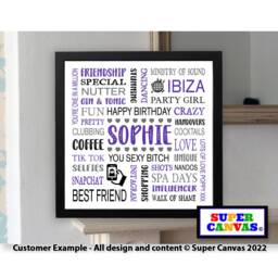 Happy Birthday Word Art Handmade Gift For Mum Wife Nana Grandma Sister Friend Personalised Framed Typography Customised Print Present - thumbnail 1