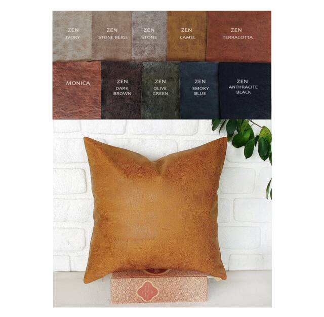 Zen Camel Leather Look Fabric Pillow Cover Scandinavian Decor - image 1