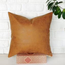 Zen Camel Leather Look Fabric Pillow Cover Scandinavian Decor - thumbnail 2