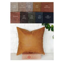Zen Camel Leather Look Fabric Pillow Cover Scandinavian Decor - thumbnail 1