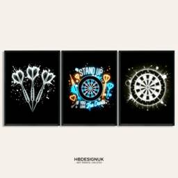 Darts Poster Print Set - Neon Black & White - Fan Gift Dart Posters Gifts For Men Gaming Room Wall Art Decor Prints - thumbnail 1