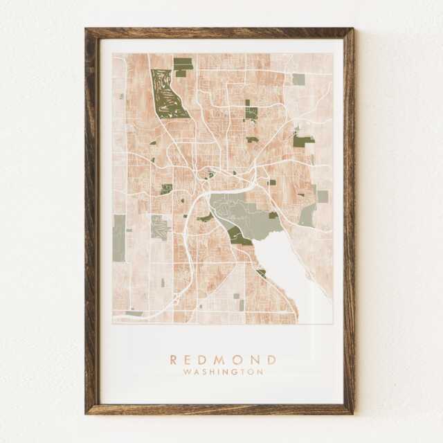 Redmond Washington City Map Watercolor Wash - Art Print Moving Realtor Graduation Wedding Gift Wall Sammamish - image 1