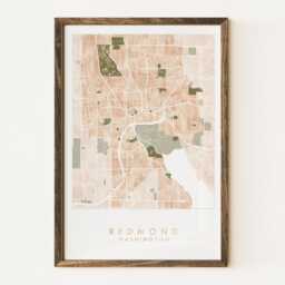 Redmond Washington City Map Watercolor Wash - Art Print Moving Realtor Graduation Wedding Gift Wall Sammamish - thumbnail 1