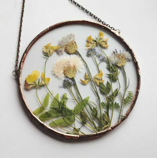 Framed Pressed Flower Wall Art Stained Glass Herbarium Suncatcher - image 1