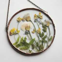 Framed Pressed Flower Wall Art Stained Glass Herbarium Suncatcher - thumbnail 1