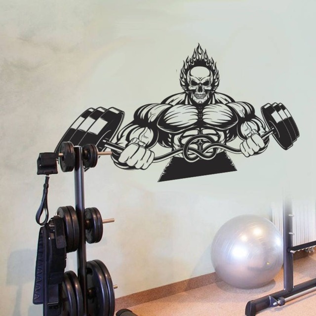Skeleton Muscle Man Barbell Vinyl Wall Decal Home Gym Decor Se158 - image 1