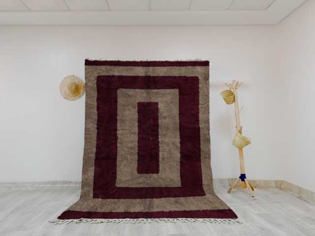 Taupe & Burgundy Geometric Rug, Modern Berber Style, Handwoven Area Minimalist Decor - image 1