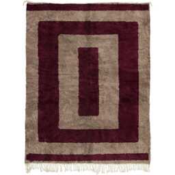 Taupe & Burgundy Geometric Rug, Modern Berber Style, Handwoven Area Minimalist Decor - thumbnail 2