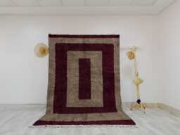 Taupe & Burgundy Geometric Rug, Modern Berber Style, Handwoven Area Minimalist Decor - thumbnail 1
