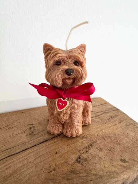 Soy Wax Yorkshire Terrier Candle, Terrier Lover Gift, Fragranced Dog Candle With Satin Collar & Red Heart Charm, Gift Boxed Novelty Decor - image 1