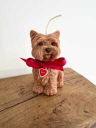 Soy Wax Yorkshire Terrier Candle, Terrier Lover Gift, Fragranced Dog Candle With Satin Collar & Red Heart Charm, Gift Boxed Novelty Decor - thumbnail 1