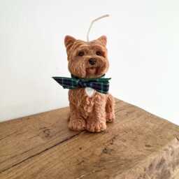 Soy Wax Yorkshire Terrier Candle, Terrier Lover Gift, Fragranced Dog Candle With Satin Collar & Red Heart Charm, Gift Boxed Novelty Decor - thumbnail 4
