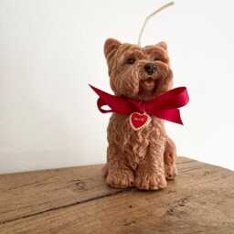 Soy Wax Yorkshire Terrier Candle, Terrier Lover Gift, Fragranced Dog Candle With Satin Collar & Red Heart Charm, Gift Boxed Novelty Decor - thumbnail 2