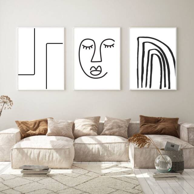 Set Of 3 Prints, Black & White Decor, Line Art Print, Fashion Wall Abstract Art, Modern Home Decor Minimalist - image 1
