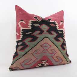 Handwoven Wool Kilim Pillow Cover, 24x24 Boho Home Decor - thumbnail 3