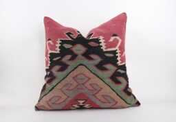 Handwoven Wool Kilim Pillow Cover, 24x24 Boho Home Decor - thumbnail 1