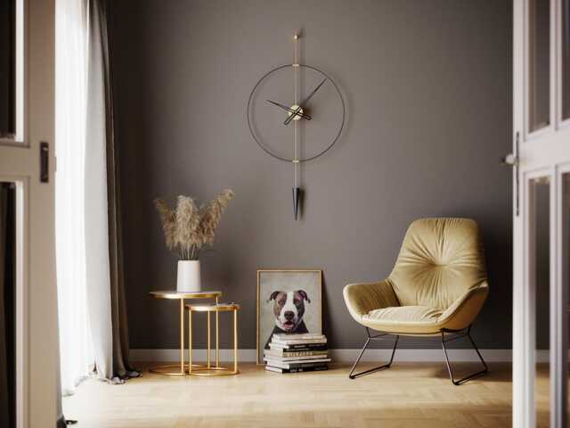 Gold Pendulum Wall Clock, Modern Minimalist Metal Ring, Silent German Mechanism - image 1