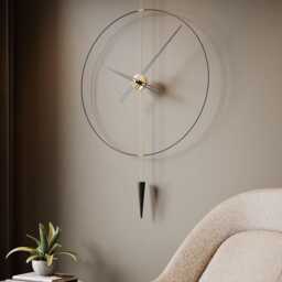 Gold Pendulum Wall Clock, Modern Minimalist Decor, Living Room Statement Piece, Compact Silent Design Gift - thumbnail 3