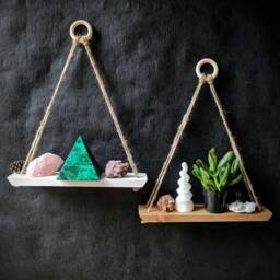 Hanging Shelf Hanging Shelf Geometric Wood Art Crystal Display Plank Shelving Wall Small Boho - thumbnail 2